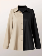 Camisa Acetinada Bicolor com Botões Dourados Elegante – Joyce