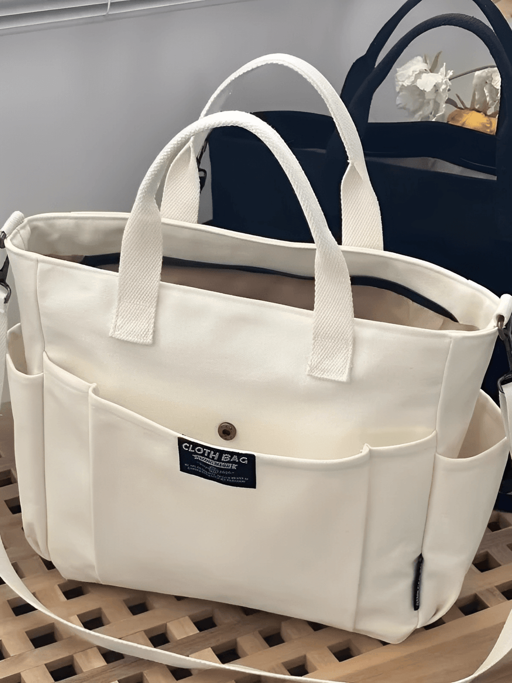 Bolsa Grande em Lona com Alça Ajustável Removível e Bolsos – Rania