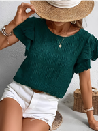 Blusa Texturizada com Babados nas Mangas e Gola Redonda – Sofia