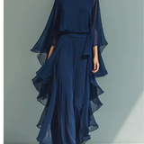 Conjunto em Chiffon com Blusa Manga Morcego e Calça em Camadas - Anelise