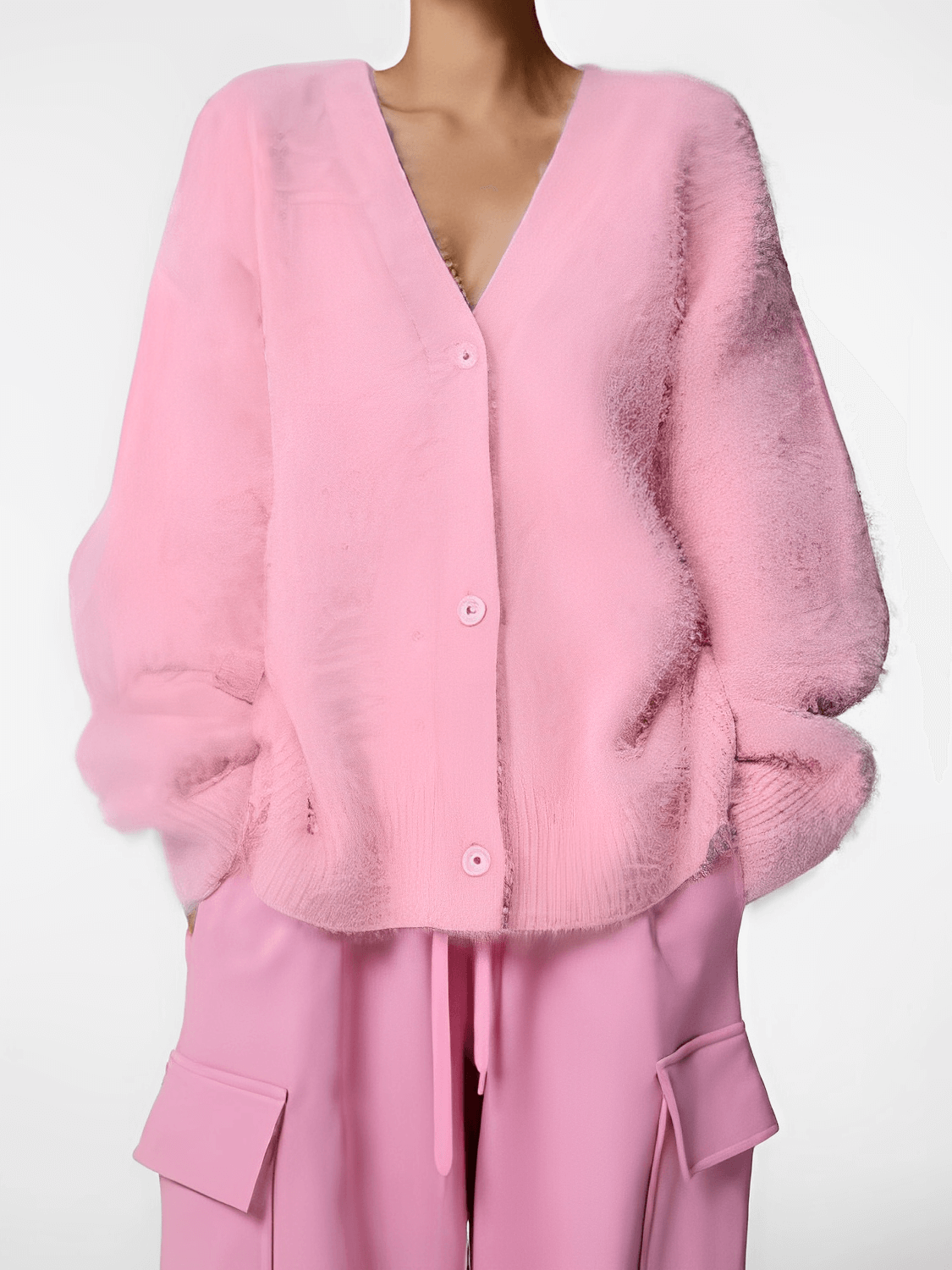 Cardigan em Tricô Peluciado com Decote V e Botões - Isabel