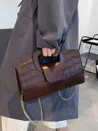 Bolsa em Couro PU Estruturada Textura Croco com Alça de Corrente - Lucie