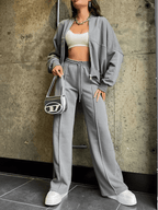 Conjunto Feminino com Jaqueta de Zíper e Calça Reta com Bolsos – Bruna
