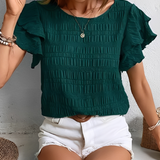 Blusa Texturizada com Babados nas Mangas e Gola Redonda – Sofia
