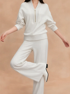 Conjunto com Suéter Gola V Canelada Estruturada e Calça Wide Leg – Louise [FRETE FULL]