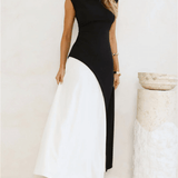 Vestido Longo Sem Mangas com Design Bicolor Diagonal Elegante - Alane [FRETE FULL]