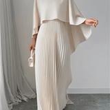 Vestido Longo de Festa Plissado com Capa Peplum Embutida – Loren