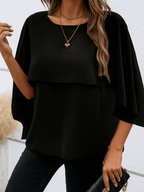 Blusa Feminina com Sobreposição Assimétrica Efeito Capa - Mallory