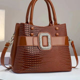 Bolsa Feminina de Ombro em Couro Brilhante com Textura Crocodilo - Tereza