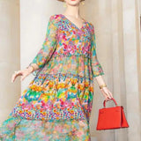 Vestido Midi Floral em Chiffon Estampado com Mangas Longas – Keila