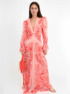 Vestido Longo Estampado Acinturado com Mangas Longas Elegantes – Clarisse