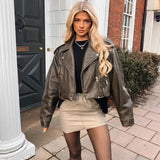 Jaqueta Feminina de Couro PU com Cinto e Zíper - Kerolin