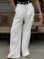 Calça Pantalona Branca Feminina com Cintura Alta Fecho e Zíper – Zoe