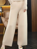 Calça Feminina Wide de Lã Texturizada com Cadarço na Cintura - Hellen