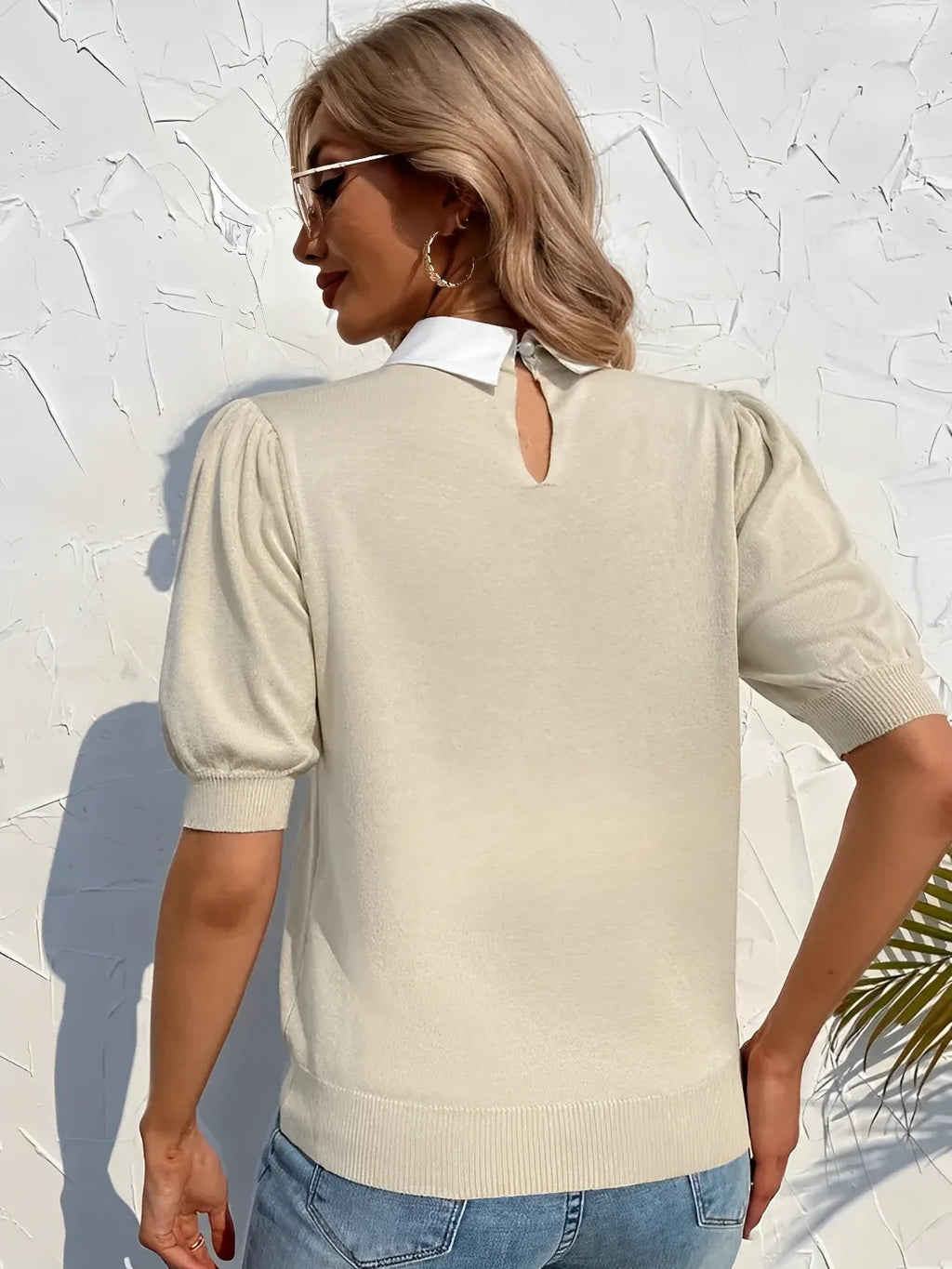 Blusa Feminina Gola Polo Bordada Mangas Bufantes - Laura