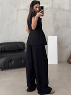 Conjunto Alfaiataria com Blusa de  Amarração e Calça Pantalona - Dominique