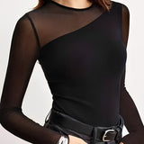 Blusa com Recortes Diagonal em Tule e Manga Longa Translúcida – Xanthe