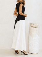 Vestido Longo Sem Mangas com Design Bicolor Diagonal Elegante - Alane [FRETE FULL]