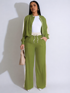 Conjunto Esportivo com Jaqueta Bomber e Calça Wide Leg Ajustável-  Zaia