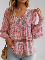 Blusa Boho Floral em Viscose com Decote em V – Flora