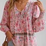 Blusa Boho Floral em Viscose com Decote em V – Flora