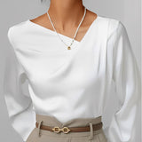 Blusa Acetinada com Decote Assimétrico e Punho com Botão – Dolores