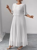 Vestido Longo Plissado em Chiffon com Camadas Duplas – Marcela