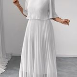 Vestido Longo Plissado em Chiffon com Camadas Duplas – Marcela