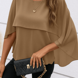 Blusa Feminina com Sobreposição Assimétrica Efeito Capa - Mallory