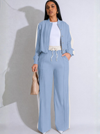 Conjunto Esportivo com Jaqueta Bomber e Calça Wide Leg Ajustável-  Zaia