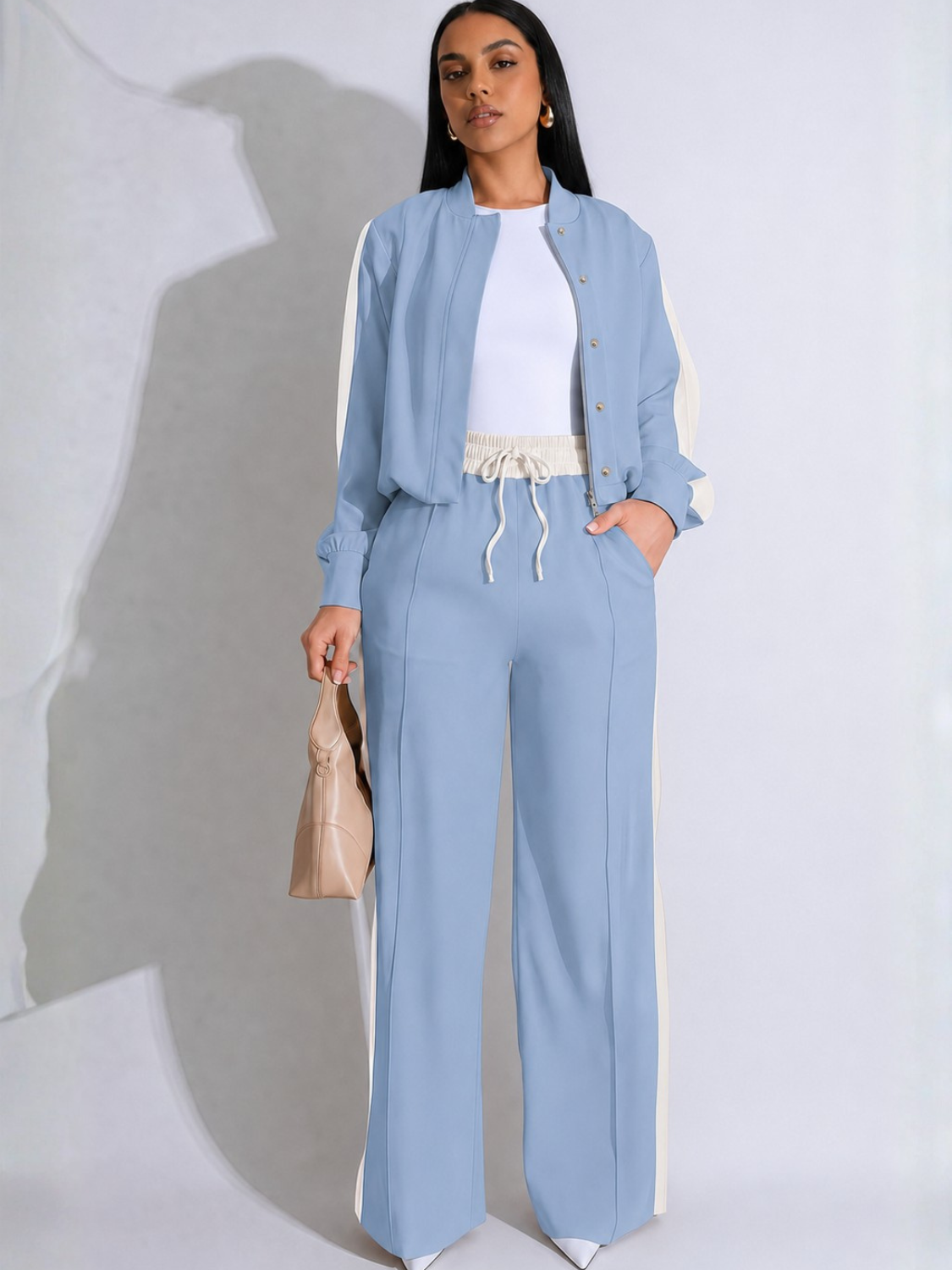 Conjunto Esportivo com Jaqueta Bomber e Calça Wide Leg Ajustável-  Zaia