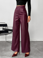 Calça Pantalona Wide Leg em Couro PU Cintura Alta - Beatrice