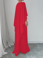 Vestido Longo de Festa Plissado com Capa Peplum Embutida – Loren