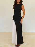 Vestido Longo Sem Mangas com Design Bicolor Diagonal Elegante - Alane [FRETE FULL]