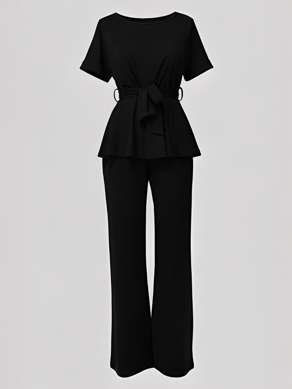 Conjunto Blusa Peplum com Cinto Faixa e Calça Pantalona Elegante - Marian