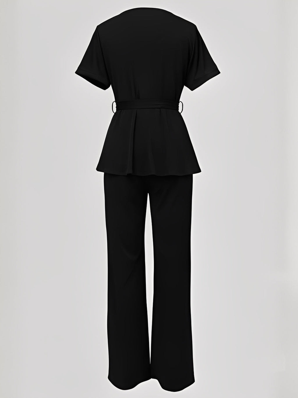 Conjunto Blusa Peplum com Cinto Faixa e Calça Pantalona Elegante - Marian