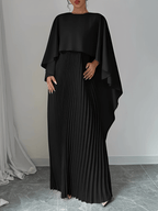 Vestido Longo de Festa Plissado com Capa Peplum Embutida – Loren