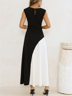 Vestido Longo Sem Mangas com Design Bicolor Diagonal Elegante - Alane [FRETE FULL]
