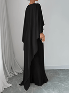Vestido Longo de Festa Plissado com Capa Peplum Embutida – Loren