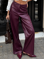 Calça Pantalona Wide Leg em Couro PU Cintura Alta - Beatrice
