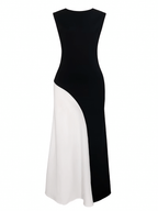 Vestido Longo Sem Mangas com Design Bicolor Diagonal Elegante - Alane [FRETE FULL]