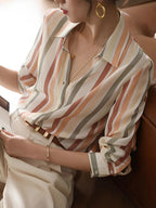 Camisa Social Listrada com Gola Clássica e Botões – Jasmine