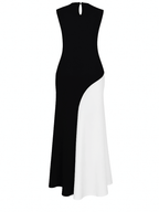 Vestido Longo Sem Mangas com Design Bicolor Diagonal Elegante - Alane [FRETE FULL]