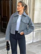 Jaqueta Feminina Bomber de Lã com Bolsos e Zíper - Jessy