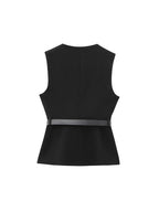 Blusa Feminina Regata Peplum com Botões e Cinto Ajustável - Cora