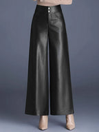 Calça Feminina Flare Cintura Alta em Couro Sintético com Zíper – Ellie
