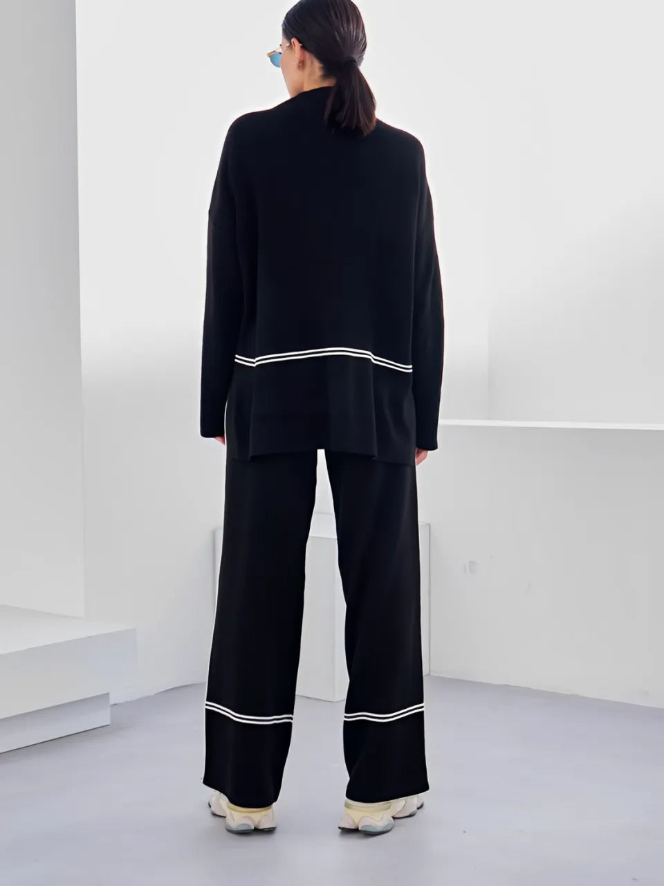 Conjunto de Tricô com Suéter Mullet Gola Alta e Calça Confortável – Kim [FRETE FULL]