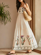 Vestido Longo Estampado com Alças Ajustáveis e Costas Abertas - Dahlia