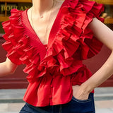 Blusa Feminina com Babados Decote em V com Botões - Isabella