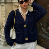 Cardigan de Tricô Ponto Grosso com Botões e Bolsos - Seraphine